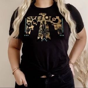 LEOPARD THUNDERBIRD Turqoise Cactus Handmade Graphic Short Sleeve Tee